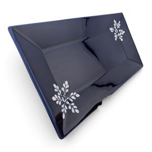 Vintage Cobalt Blue Glass Rectangular Serving Platter White Snowflake Floral